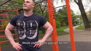 A tall and giant open-minded bodybuilder 