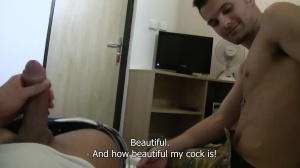 An adventurous Slovakian guy in a hotel room