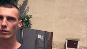 Tatted-up chap pulls down his jeans and pounds outdoors