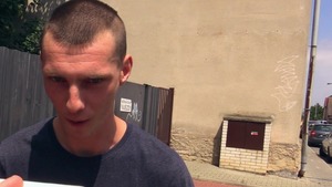 Tatted-up chap pulls down his jeans and pounds outdoors