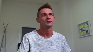 Skinny and curly chap receives pounded sideways on cam