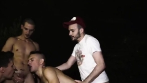 three cocks pounding DP slut bare